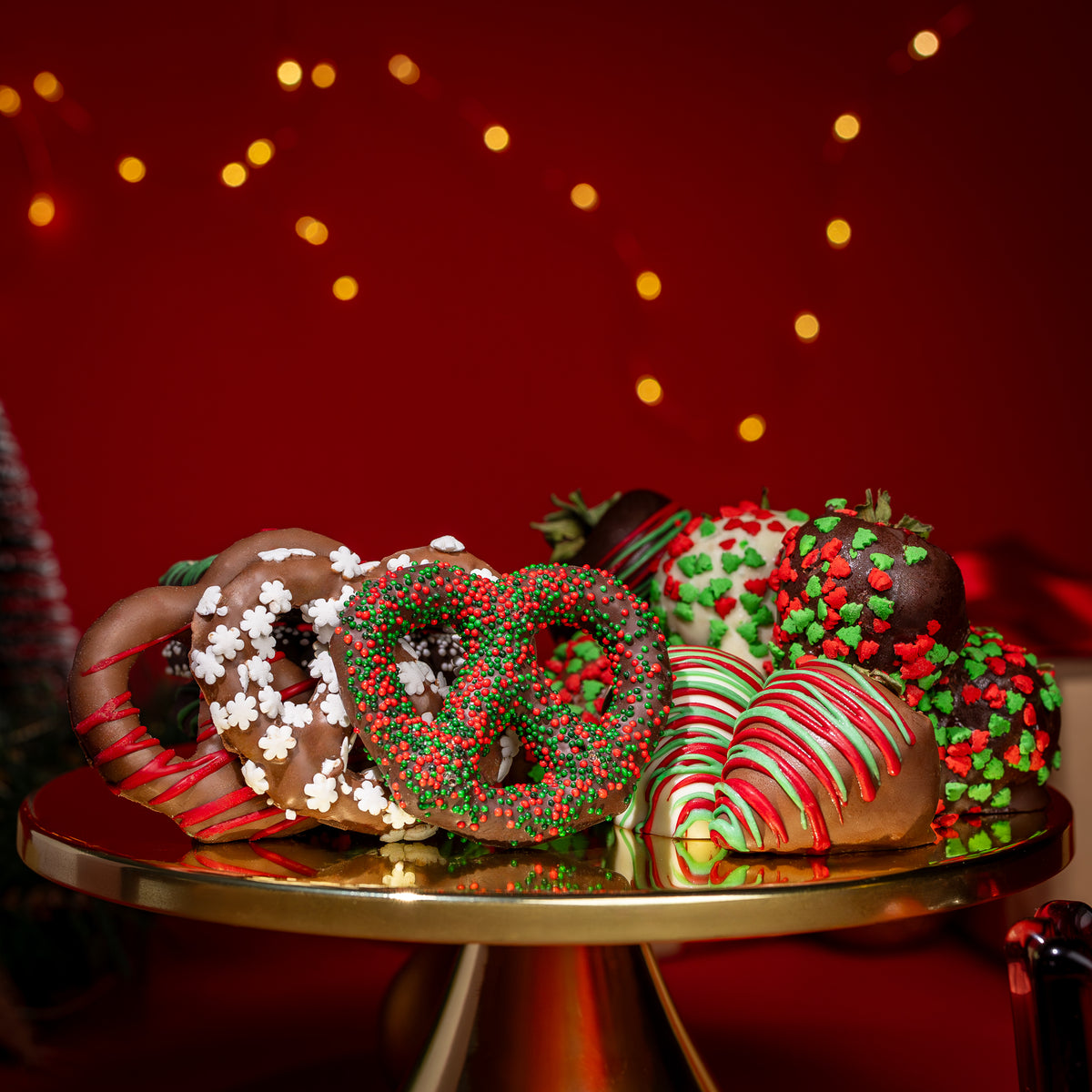 Holiday Hand-Dipped Belgian Chocolate Strawberries & Pretzels
