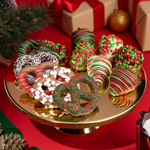 Holiday Hand-Dipped Belgian Chocolate Strawberries & Pretzels