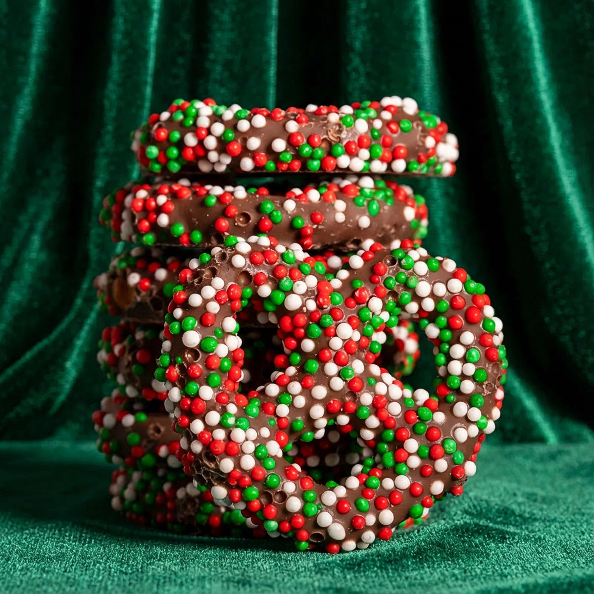 Holiday Sprinkle Fudge Pretzels
