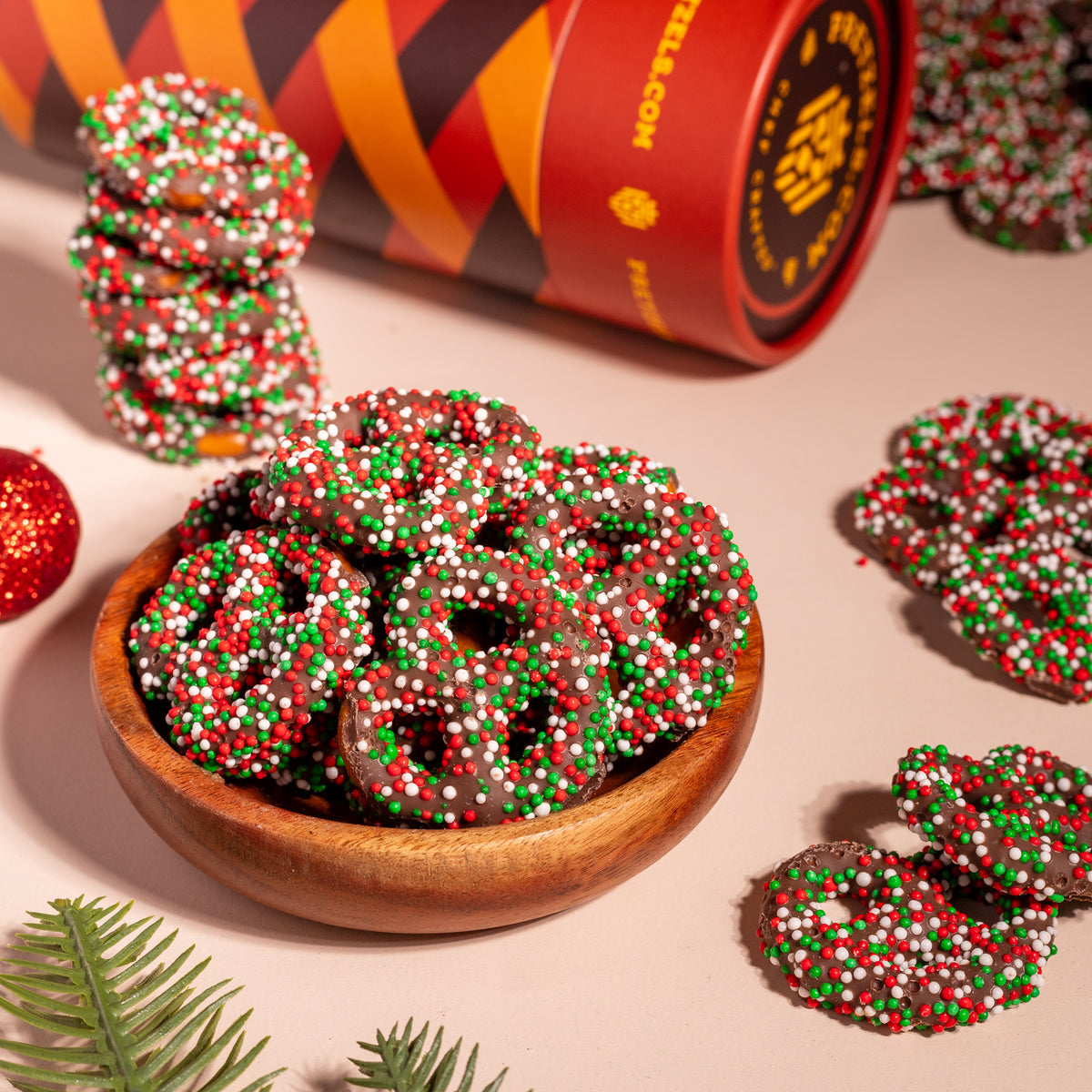 Holiday Sprinkle Fudge Pretzels